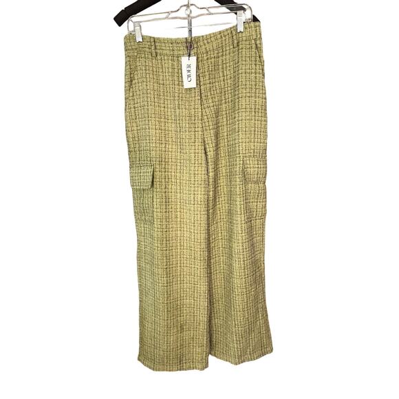 NWT Cider, Green, Cargo Pockets, Wide Leg Pants, Flat Front Pockets, Size Lrg - Picture 1 of 10